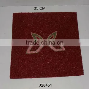 Square With Red Glass Bead Place Mats With Green and Pink Leaf Patterns Other Colours Also Available thumbnail-1