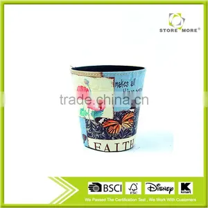 Flower Print Beautiful Waste Bin Faux Leather Open Top Standing Trash Can thumbnail-1