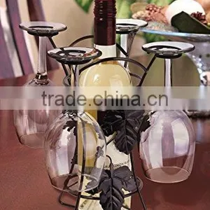 Wine Bottle &Glass Holder Hold 4 Long Stem Wine Glasses thumbnail-3