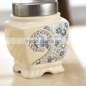 Ceramic Canister Set Stainless Metal Stand thumbnail-4