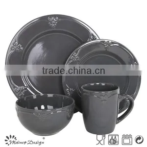 Cheap Ceramic Stoneware Color Glaze Emboss Dinner Set thumbnail-5