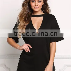 MGOO 2017 New Stylist Black Oversized Fashion Tunic Tops Flare Half Sleeves 220g Heavy Chocker Shirts thumbnail-2