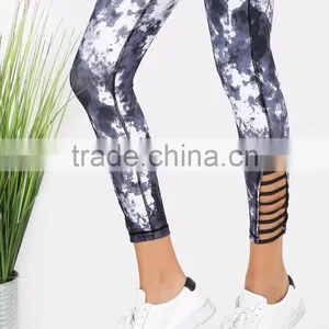 New Design Cut Out Women Fitness Joggers NAVY 95% Polyester 5% Spandex Custom Digital Print Jogging Skinny Pants thumbnail-5