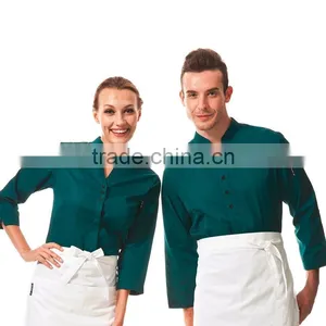OEM&ODM Female Waitress Blouse Unisex Waiter Shirt Solid Color Restaurant Hotel Uniforms thumbnail-1