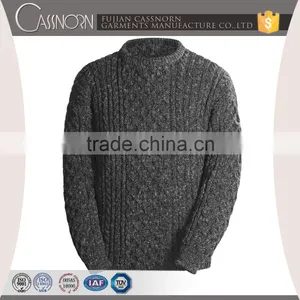 Popular Drop Shoulder Winter Cable Knit Pure Wool Sweaters for Men thumbnail-3