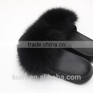 Women Fur Slippers Luxury Real Fox Fur Beach Sandal Shoes Fluffy Comfy Furry Flip Flops Fslipper-1 thumbnail-6