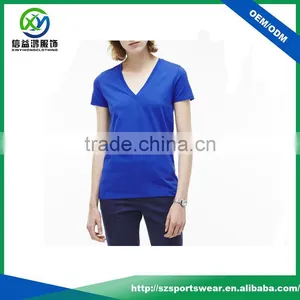 Popular Design Ladies Blue Color 95 Cotton /5 Elastane T-shirt With Deep v Neck t Shirts thumbnail-2