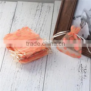 Personalized Rectangle Orange-red Heart Pattern Drawstring Organza Jewelry Bags thumbnail-3