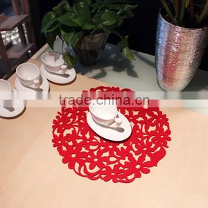 Top Quality Wholesale Price 30x30cm Colorful Modern Round Laser Cut Flower Felt Placemats Kitchen Dinner Table Mats 8 Colors thumbnail-3
