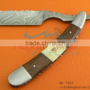 Damascus Steel Razor With Camel Bone and Wood Handle thumbnail-1