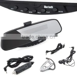 Car Rearview Mirror Chargeable Battery FM Earpiece Car Handsfree Kit thumbnail-3