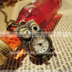 W176 Wholesale Antique Brass Bronze Pocket Watch Chain Charm Pendant Watch Necklace Nickel Free Lead Free thumbnail-1