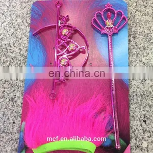 MCH-2373 Wholesale 2017 New Product Halloween Novelty the Good Luck Trolls Magic Fairy Wand Pink Wigs Headband Set for Kids thumbnail-1