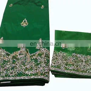 African Green Big Heavy Handwork Stones George Fabric Wrapper With Matching Blouse thumbnail-1