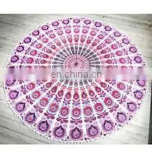 Bohemian Mandala Round Beach Tapestry Hippie Throw Yoga Mat Towel Wholesale Round With Pom Pom Tassels Wall Hanging Beach Indian thumbnail-3