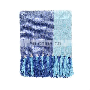 Fashion Soft Ombre Blue 100%Polyester 50''x60'' Throw Blanket With Tassels thumbnail-1