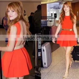 2015Spring Sexy Neon Cute Belt Dress Pleated Skater Green Bandage Dress thumbnail-3