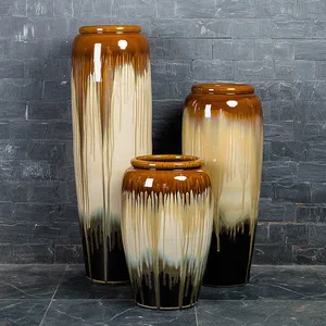 Chinese Jingdezhen Large Brown Black Floor Ceramic Vase For Hotel Outdoor Decor thumbnail-1
