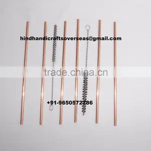 Set of 6 Copper Straw and One Cleaning Brush, Copper Drinking Pipe With Cleaning Bruch thumbnail-1
