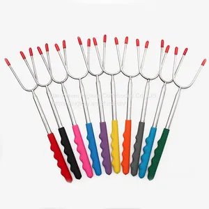 Stretch Stainless Steel Barbecue Fork PVC Handle Extending Marshmallow Roasting BBQ Sticks Skewers thumbnail-1