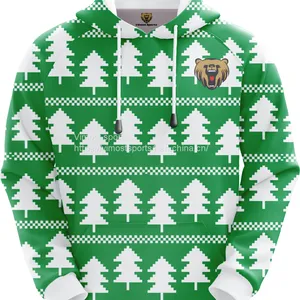 Green Customized Sublimation Hoodie With White Tree Pattern thumbnail-1