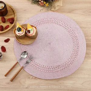 Wholesale 38 cm Gold Colored Round Woven Table Place Mat For Wedding Table Decoration thumbnail-3