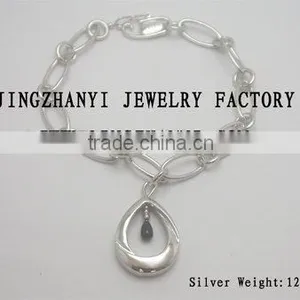 925 Silver Link Bracelet With Gemstone Charm thumbnail-1