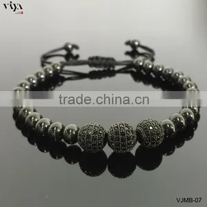 2016 Lastest 6mm Black Macrame Beads Bracelet Beads With Three Balls With TOP BEST PVD Plating thumbnail-1