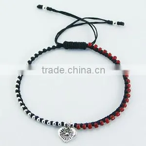 Macrame Bracelet With Heart Charm Glass and Silver Beads thumbnail-1