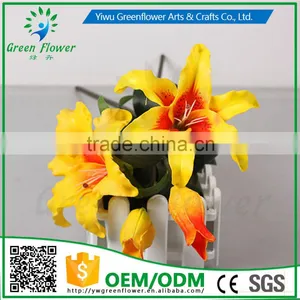 2016 Wholesale Multicolor Latex Artificial PU Flowers Lily Real Touch Bouquet Wedding Bridal Decor Display Flower thumbnail-1