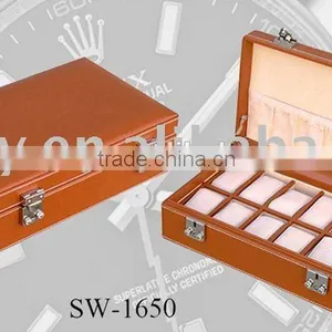 12 Slots Womens Brown Leather Watch Box thumbnail-1