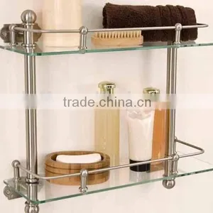 Bathroom Shelf Wall Mounted 2-tier Tempered Glass Shelves With Rails Bathroom Accessories thumbnail-1