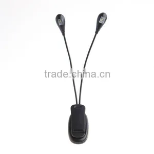Black Clip on 2 Dual Arms 2LEDs Fleible Book Music Stand Light Lamp for Pianos/Ebook Reading(Powered By 3 * AAA Batteries) thumbnail-3