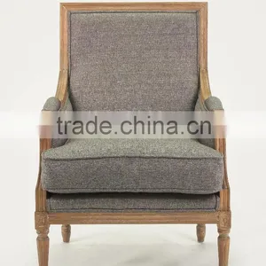 Living Room Chair Use Antique Wood Turedo Linen Grey Chairs/ Hand Carved Wood Armchair (CH-811-OAK) thumbnail-2