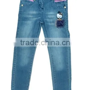 Wholesale Price Girls Jeans With Kitty Child Washing Blue Jeans Clothing thumbnail-1