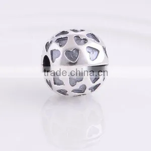 NEW 100% 925 Sterling Silver European Clip And Clasp Charms Love Heart Silver Beads thumbnail-1