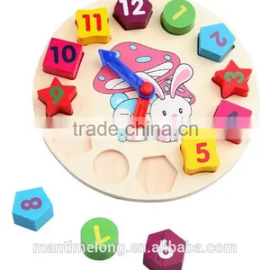 Wooden Toy Digital Geometry Clock Children's Educational Toy Building Blocks thumbnail-3
