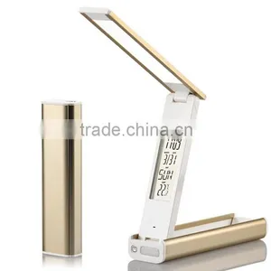 Foldable Led Desk Table Reading Light Lamp Flash Light Multi-fucntion Portable 3200mAh Power Bank, Alarm Clock, Thermometer, LCD thumbnail-1
