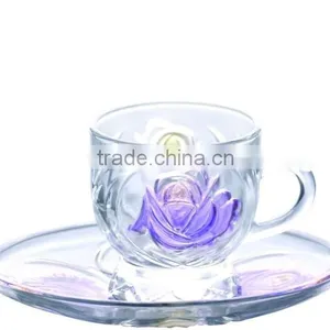 Colorful Rose Pattern Glass Cup and Saucer Set thumbnail-2