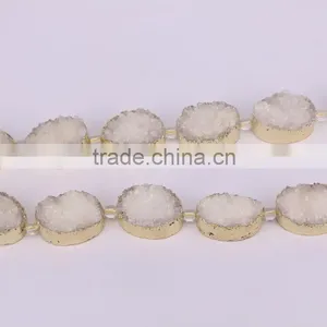 Full Strand (6pcs) Druzy Quartz Stone Beads - Gold Plated Edged Drusy Crystal Gemstone Beads thumbnail-4