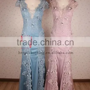 Gorgeous V-neck Cap Sleeve Pretty Appliqued Beaded Sequins Real Sample Prom Dress thumbnail-6