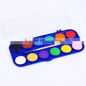 Detail Solid Watercolor Cake Set, 12Color Samll Palette With Wood Handle Paint Brushes For Children Student Drawing Watercolor thumbnail-2