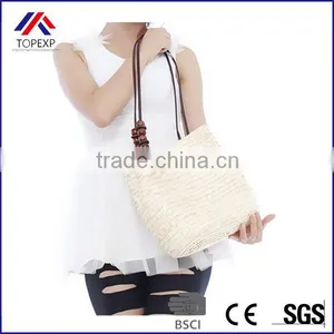 Women Retro Wooden Beads Beach Shoulder Bag Trend Bolsas Femininas Straw Woven Bags Tote Handbag thumbnail-1