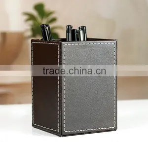 China Wholesale Office Stationery , Luxury Pen Holder, Leather Square Brush Pot thumbnail-1