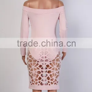 Bonvatt Autumn&Winter Sexy Hollow Out Low Round Neck Long Sleeve Slim Bandage Club Dress With Holes thumbnail-2