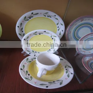 Color Stripes Rainbow Hand Made Ceramic Dinner Plate Saucer Set thumbnail-1