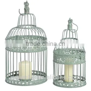 Elegant Patio Decoration Antique White Metal S/2 Bird Cage Flower Holder thumbnail-6