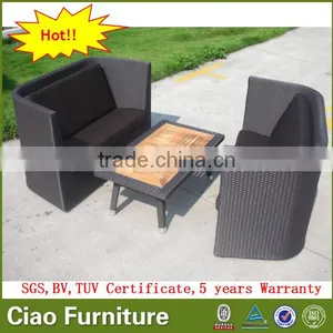 Leisure Garden Rattan Loveseat Sofa Furniture With Teak Wood Table thumbnail-1