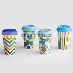 Single-wall Ceramic Tracel Mug With Slilicone Cover and Band,ceramic Single-wall Mug,porcelain Travel Mug With Silicone Lid thumbnail-3