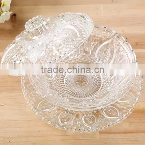 Ice Cream Salad Sugar Crystal Glass Bowl With Lid and Stand thumbnail-1